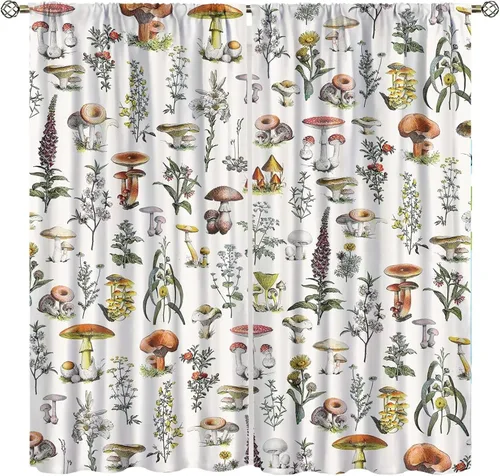 Vista 7 de Cortinas de hongos, tratamiento de ventana con estampado botánico de plantas para sala de estar, cortinas para el hogar, 2 paneles, decoración de 42