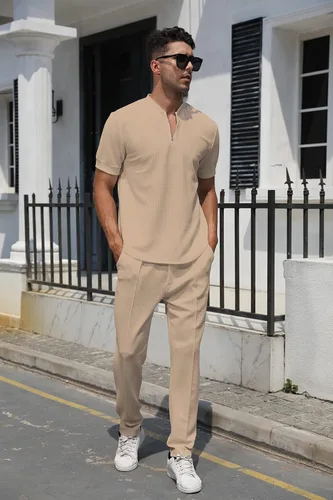 Vista 50 de FZNHQL Conjunto deportivo de moda para hombre, 2 piezas, casual, atlético, para correr, manga corta/larga, conjunto para hombre