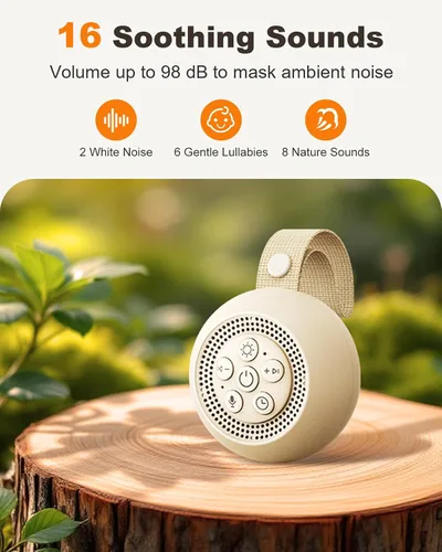 Vista 2 de Máquina de sonido de ruido blanco con grabación de voz, máquina de ruido portátil de 16 sonidos relajantes, luz nocturna, temporizador, máquina