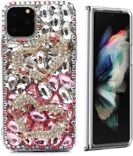 Vista 15 de Sparkle - Funda para teléfono compatible con Samsung Galaxy Z Fold 3 5G, elegante, hecha a mano en 3D, con diamantes de imitación, diseño