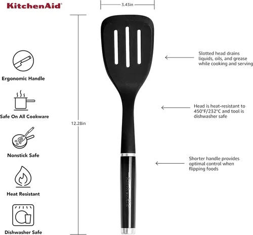 Vista 2 de KitchenAid Gourmet - Espátula ranurada de nailon, 13.65 pulgadas, color negro