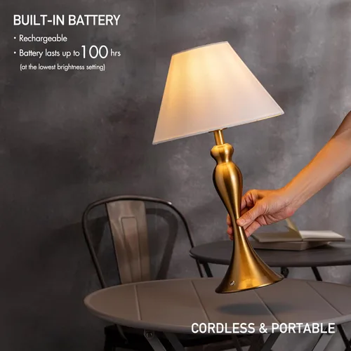 Vista 3 de O'Bright Ember – Lámpara de Mesa Inalámbrica – Recargable, Regulable al Tacto, Funciona con Batería, Bombilla LED E26, Carga Rápida Tipo C, Lámpara