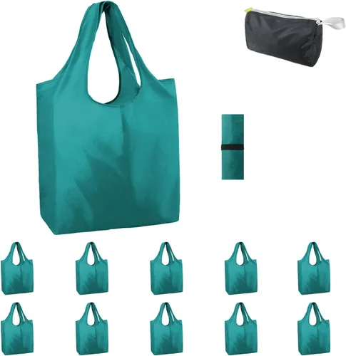 Vista 17 de BeeGreen Bolsas de comestibles reutilizables de Navidad con bolsa de almacenamiento con cremallera, paquete de 10 bolsas de compras reutilizables a