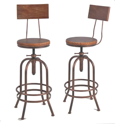 Vista 12 de Taburete de bar industrial, de 26 a 32 pulgadas, ajustable, giratorio, de piel sintética, taburete de bar con reposapiés, para cocina, comedor, pub