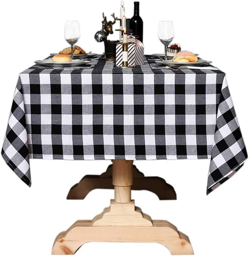 Vista 9 de Mantel Redondo de Cuadros Buffalo de Algodón y Lino, Cubierta de Mesa para Decoración de Fiestas de Navidad, Bodas y Granja