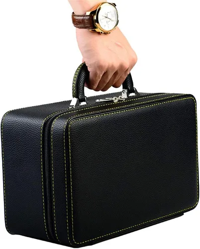 Vista 5 de Oirlv Joyero de cuero negro hecho a mano, organizador de joyas de viaje, estuche de almacenamiento para niñas, aretes, anillos, collares, colgantes