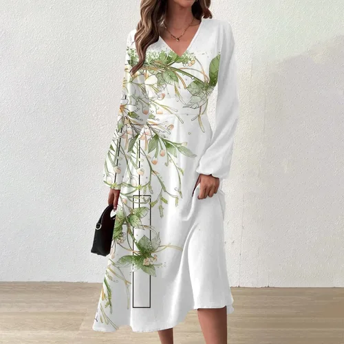 Vista 2 de ZPWSHI Vestidos para mujer otoño invierno casual moda cuello en V manga larga gradiente impresión vestido largo