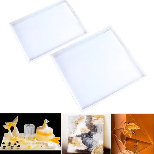 Vista 12 de Moldes grandes de resina de silicona, 3 moldes de resina de geoda de ágata, incluye 2 moldes cuadrados para posavasos cuadrados, molde rectangular
