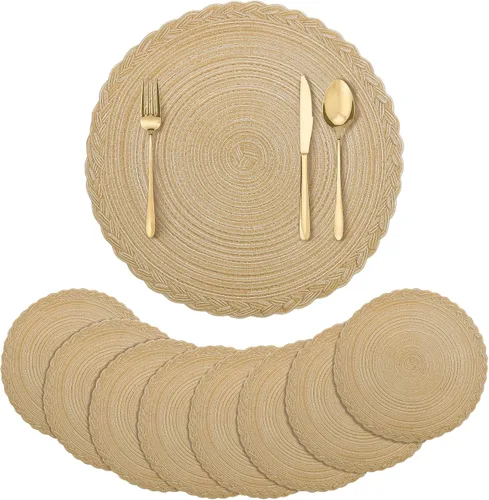 Vista 10 de fanquare Juego de 4 manteles individuales redondos color beige de 15 pulgadas con borde de encaje, estilo francés, trenzados, antideslizantes