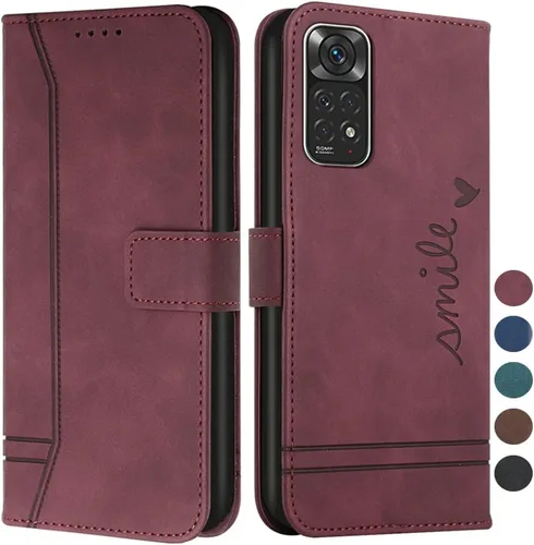 Vista 8 de Funda tipo cartera para Xiaomi Redmi Note 11, Redmi Note 11 Funda con tarjetero Funda de cuero con función atril Protección completa magnética Negro