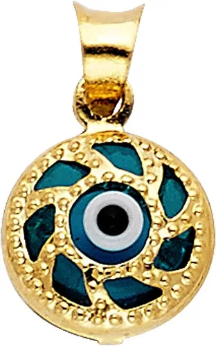 Vista 2 de Colgante de oro amarillo de 14 quilates con dije de mal de ojo con cadena de 0.031 in
