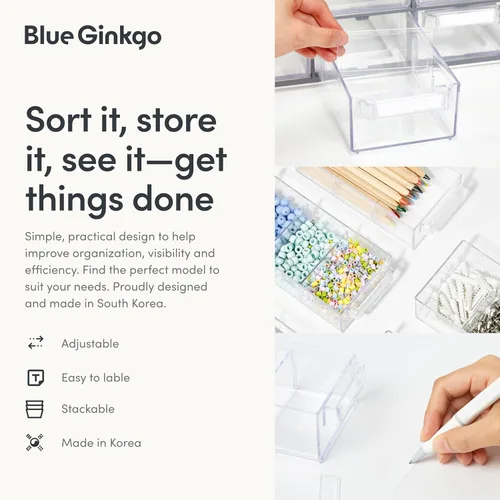 Vista 6 de Blue Ginkgo Gabinete grande de 12 cajones, organizador transparente apilable para hardware, cuentas, ladrillos de plástico, oficina y almacenamiento