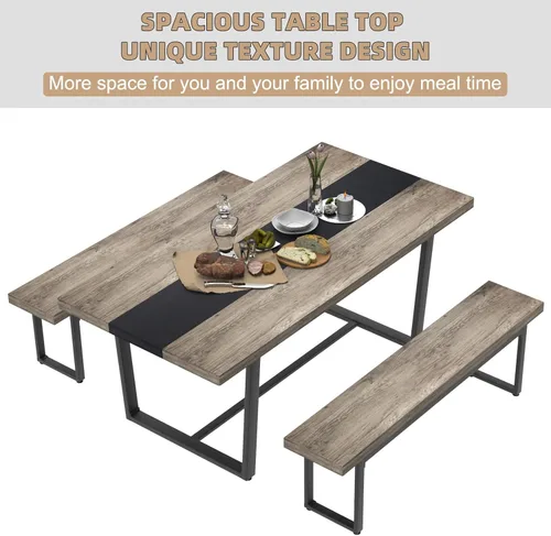 Vista 7 de STHOUYN Mesa de comedor grande de 71 pulgadas y 6 pies para mesa de comedor de 6 y 8 asientos, cocina moderna rectangular estilo casa de campo, Gris