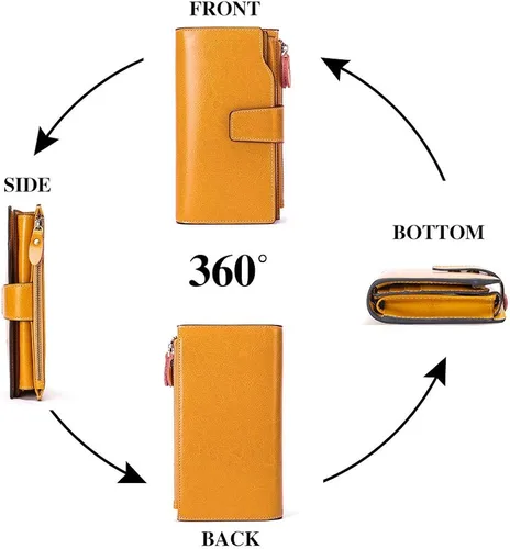 Vista 4 de SENDEFN - Cartera de cuero para mujer, portatarjetas con bloqueo RFID, monedero para mujer con cierre