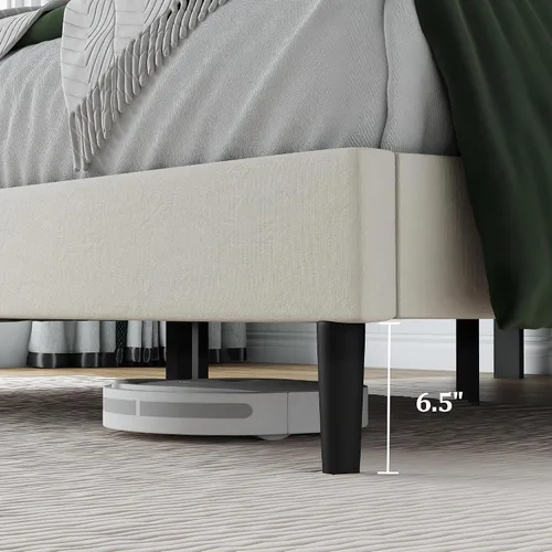 Vista 7 de IOILORI - Base de cama tamaño Full con cabecera tapizada en terciopelo de diseño geométrico, estructura robusta y listones de madera, silenciosa,
