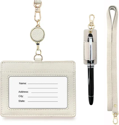 Vista 20 de boshiho - Soporte para tarjetas de identificación de crédito de piel auténtica con cordón elástico para el cuello, estilo vertical (negro)