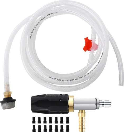 Vista 9 de JOEJET Inyector aguas abajo para lavadora a presión, kit de inyector químico ajustable, lavadora de potencia variable Boquilla de largo alcance