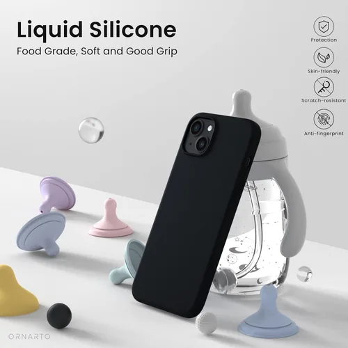 Vista 3 de ORNARTO Compatible con iPhone 14 Plus Funda 6.7, Silicona Líquida Delgada de 3 Capas Completamente Cubierta Funda de Teléfono de Goma de Gel Suave