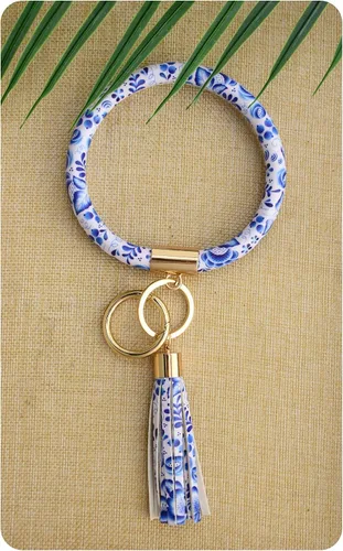 Vista 7 de Coolcos Llavero de piel, círculo grande con borla, para muñeca, brazalete, regalo para mujer