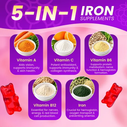 Vista 3 de Gomitas de hierro para niños y adultos, hierro 45 mg con vitamina C