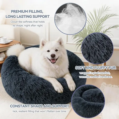 Vista 4 de Camas de gato para gatos de interior, cama lavable de 20 pulgadas en forma Azul marino