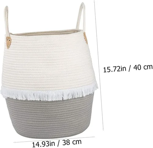 Vista 9 de COLLBATH 1 cesta tejida para cuarto de bebé, dormitorio, papelera variada, portátil, de algodón, práctica con cubos para el hogar, ropa