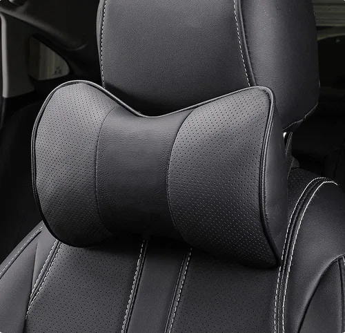 Vista 3 de 2 fundas de cuero para reposacabezas de automóvil, fundas de cojín para almohada (beige)