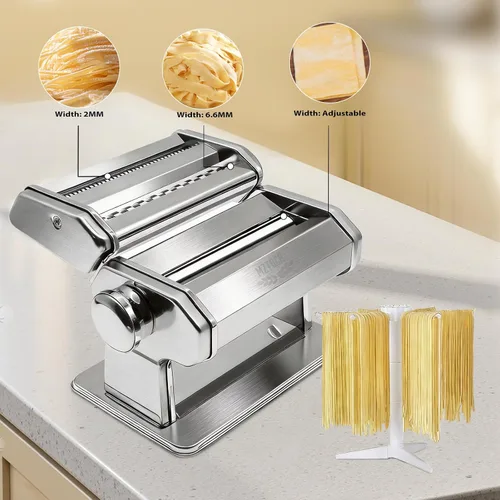 Vista 3 de MZTOGR Máquina para hacer pasta con 9 ajustes de grosor ajustable, máquina de fideos 2 en 1, incluye cortador de pasta, accesorio para máquina