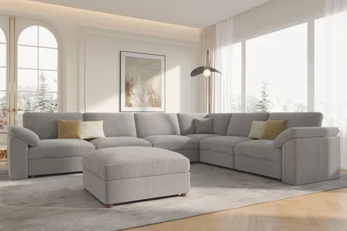 Vista 29 de EASE MOOSE Sofá modular verde seccional de gran tamaño en forma de L Pana verde