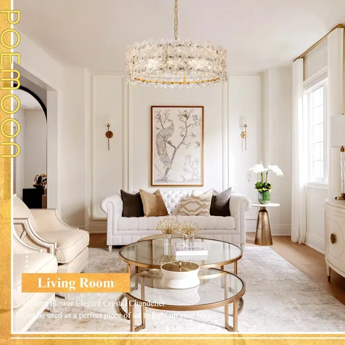 Vista 2 de Lámpara de cristal transparente de flores de 24 "8 luces de oro Dorado