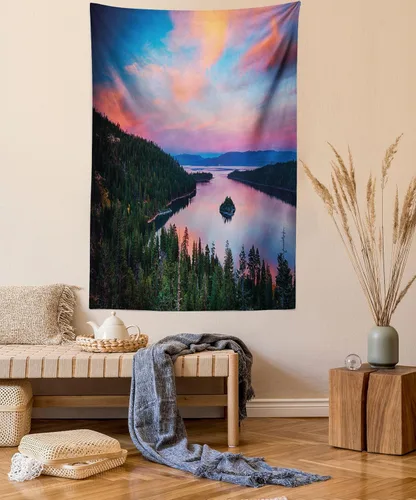 Vista 70 de Ambesonne Tapiz de hongos, atmósfera psicodélica, escena astral estrellada con motivos orientales trippy, decoración de tela para colgar en la pared