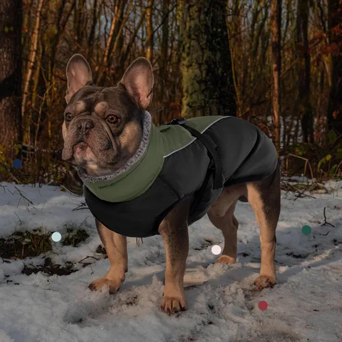 Vista 6 de IECOii - Abrigo extracálido para perro, chaqueta reflectante ajustable, invernal, suave, cuello alto, hebilla, forro de vellón, para clima frío
