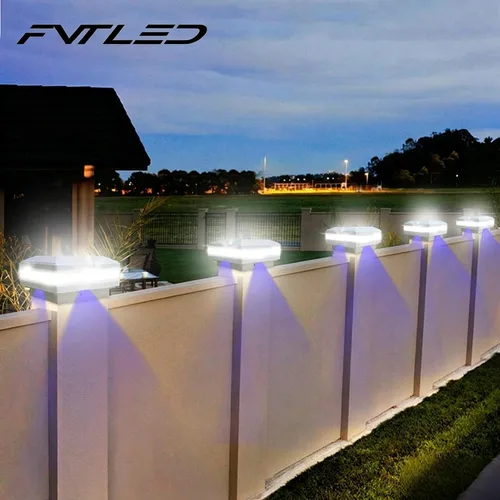 Vista 2 de FVTLED Luces solares para exteriores, 52 LED de alto brillo, 6000 K, blanco, IP65, impermeable, para postes de madera de 4 x 4, 5 x 5, 6 x 6