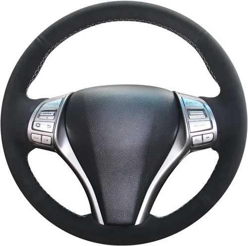 Vista 6 de MEWANT Funda de Volante de Cuero Artificial Negro Cosida a Mano para Nissan Altima 2013-2018 / Rogue 2014-2016 Nissan Altima 2013-2018 / Rogue