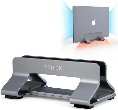 Vista 6 de Soporte vertical de aluminio para computadora portátil, soporte de acoplamiento con ancho de ranura ajustable de 12-42mm, almacenamiento vertical