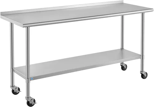 Vista 75 de ROCKPOINT Mesa de acero inoxidable para preparación y trabajo, 14x24 pulgadas; mesa de cocina comercial de metal NSF resistente con estante inferior