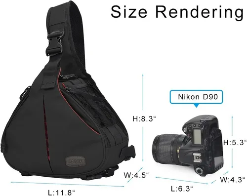 Vista 3 de Caden, bolsa triangular con tira cruzada para cámaras DSLR Sony Canon Rebel Powershot, Nikon Coolpix, Kodah, Olympus, Pentax, Sony con trípode