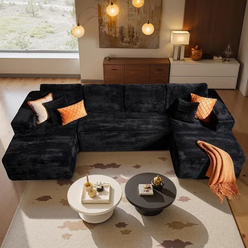 Vista 33 de HOOOWOOO Cloud - Sofás seccionales para sala de estar, sofá modular sin montaje, 110 x 79 pulgadas, de pana afelpada, juego de sofá grande