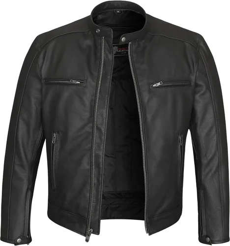 Vista 5 de Chaqueta de motociclista de cuero vacuno prémium para hombre con dos bolsillos ocultos