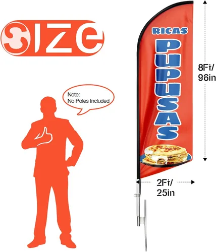 Vista 2 de Ricas Pupusas - Bandera publicitaria de Swooper, bandera de plumas de Ricas Pupusas, cartel publicitario de plumas para negocios de Ricas Pupusas, 8