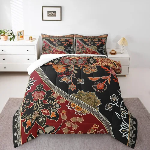 Vista 45 de Erosebridal Juego de ropa de cama damascada gótica para adultos, juego de edredón victoriano antiguo, edredón floral vintage gótico con diseño