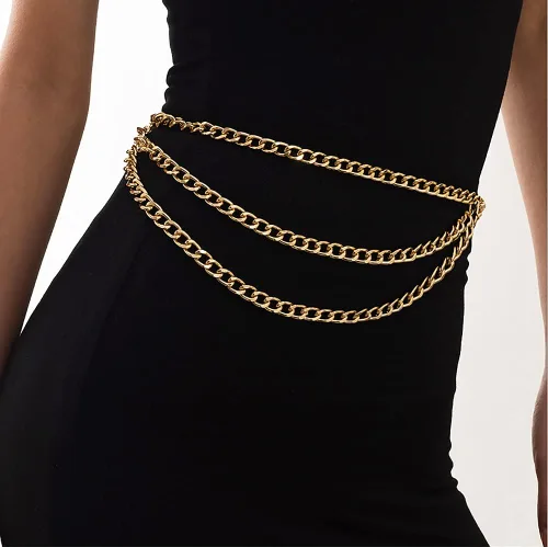 Vista 3 de Glamorstar Cinturón de cadena multicapa para mujer, estilo bohemio, cadena para el vientre, cadena de bikini