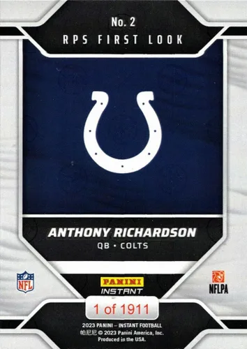 Vista 2 de 2023 Panini Instant Football #2 Anthony Richardson Rookie Card Colts - ¡Solo 1,911 hechos!