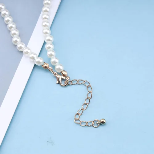 Vista 7 de YienDoo Collar de perlas pequeñas blancas redondas de perlas de imitación, cadena de perlas bohemias, cadena de clavícula, collar de boda, joyería