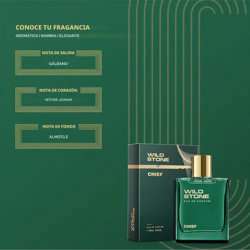 Vista 4 de Wild Stone Chief Eau De Parfum 3.38oz, 3.4 fl oz Perfume EDP de lujo para hombres Fragancia intensa de larga duración 100% aroma líquido