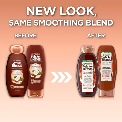 Vista 2 de Garnier Whole Blends - Juego de champú y acondicionador suavizante, aceite de coco y manteca de cacao para cabello encrespado, proporciona hasta 24