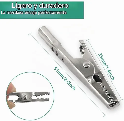 Vista 5 de 25 unidades de pinzas de cocodrilo de metal de 51 mm, pinzas de resorte para línea de prueba, pinzas de cocodrilo de tono plateado, pinzas