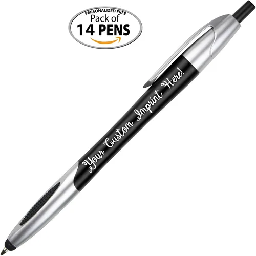 Vista 2 de Bolígrafos de tinta personalizados con lápiz capacitivo, clic en acción, The Glide, escritura negra, bolígrafos con nombre impreso, impresos con tu