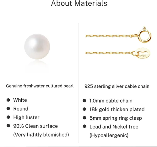 Vista 4 de AAAA Single Pearl Necklace Sterling Silver Floating Freshwater Cultured Pearl Pendant Necklace for Women 16 inch,17.5 inch