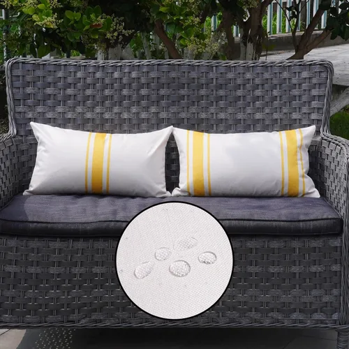 Vista 10 de ONWAY Juego de 2 fundas de almohada para exteriores impermeables de 16 x 16 pulgadas, fundas decorativas de lino, fundas de almohada de lino beige